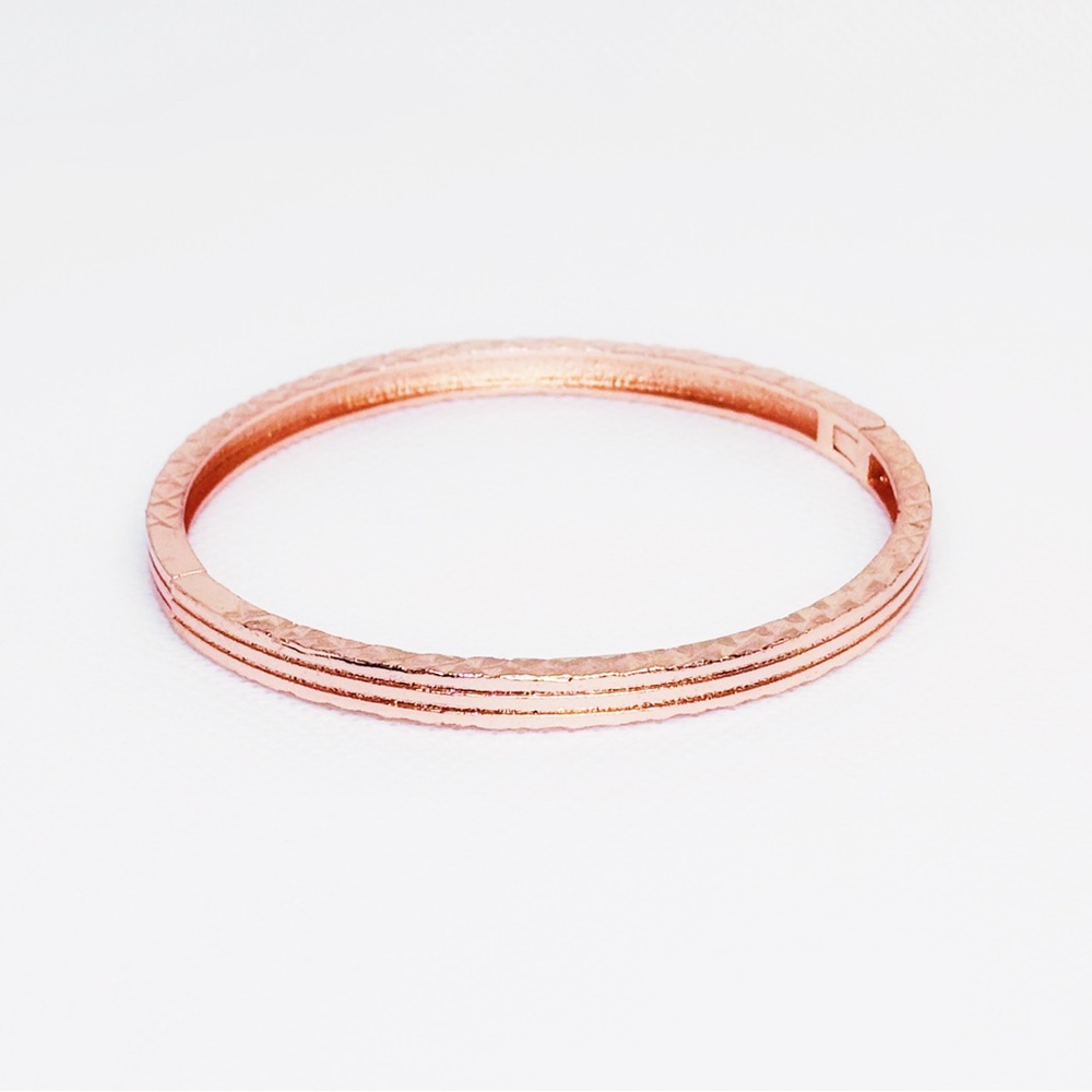 18k Rose Gold Plated Textured & Engraved Hidden-Clasp Bangle Bracelet!
